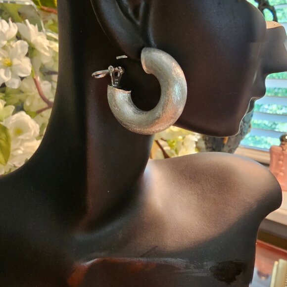 14 K White Gold, Electroform Women Earrings, Brashed, Made in Italy - Picture 11 of 14